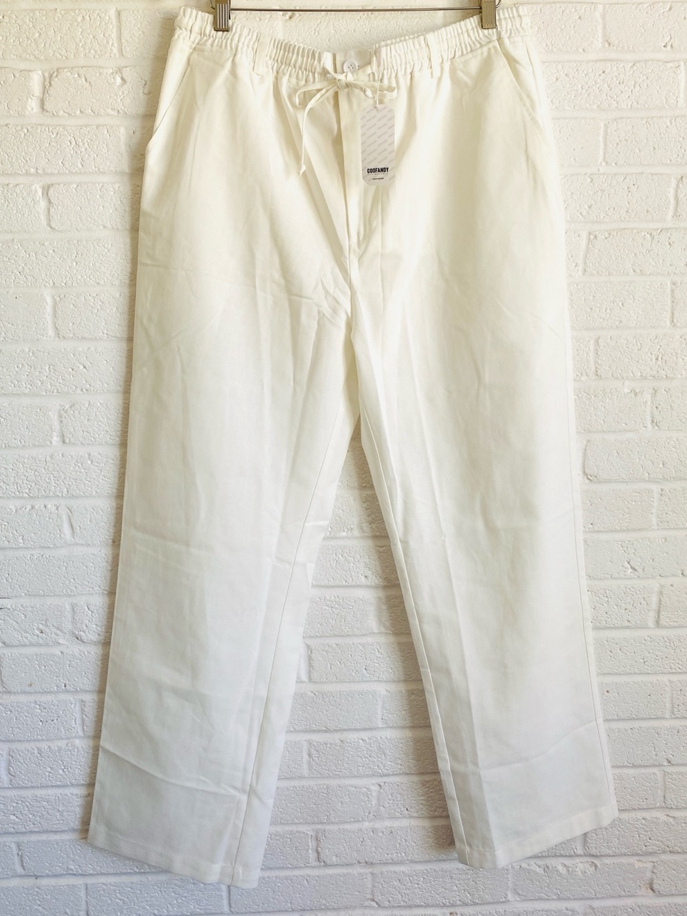 COOFANDY Men's Linen Casual Yoga Pants Beach Coastal Lightweight White XXL 2XL